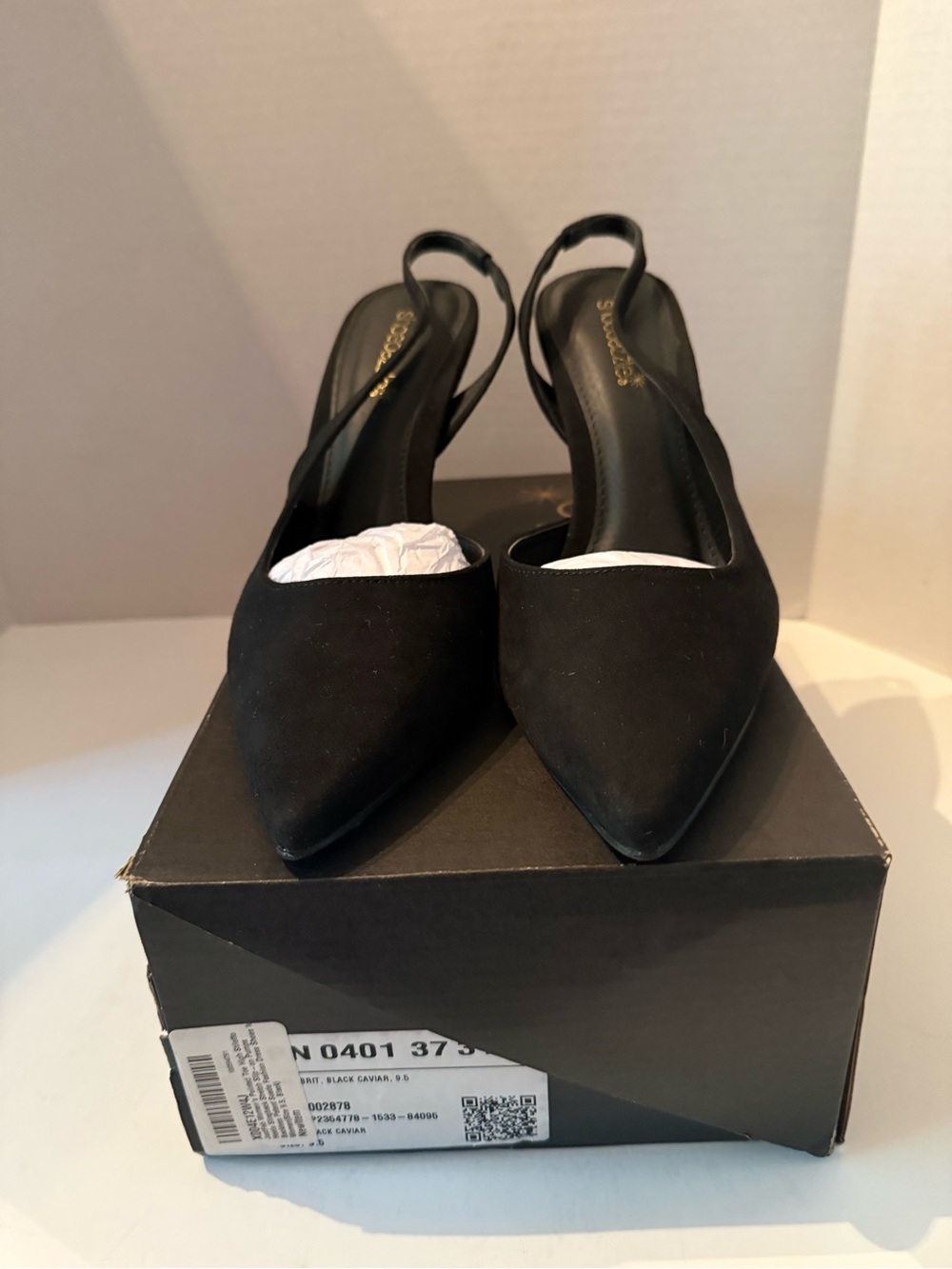 JustFab Black Pointed-Toe Slingback Heels